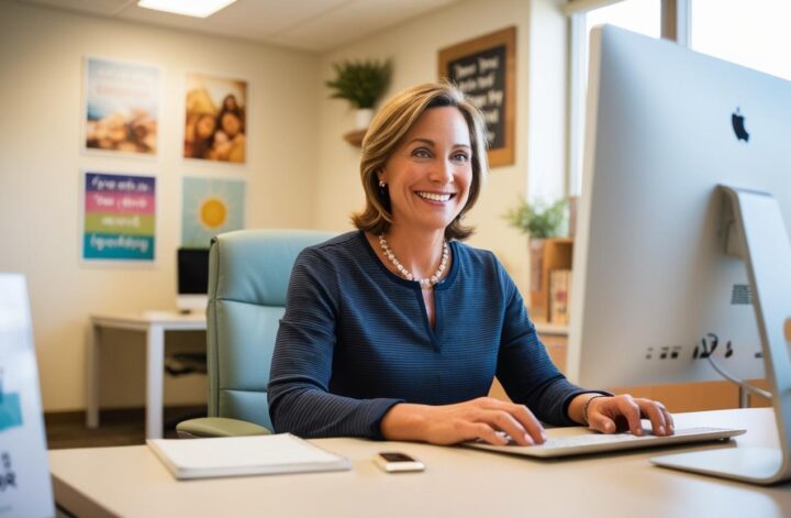 school counselor in the office using computer