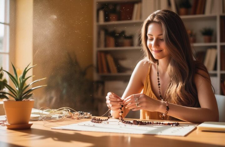 women crafting necklase